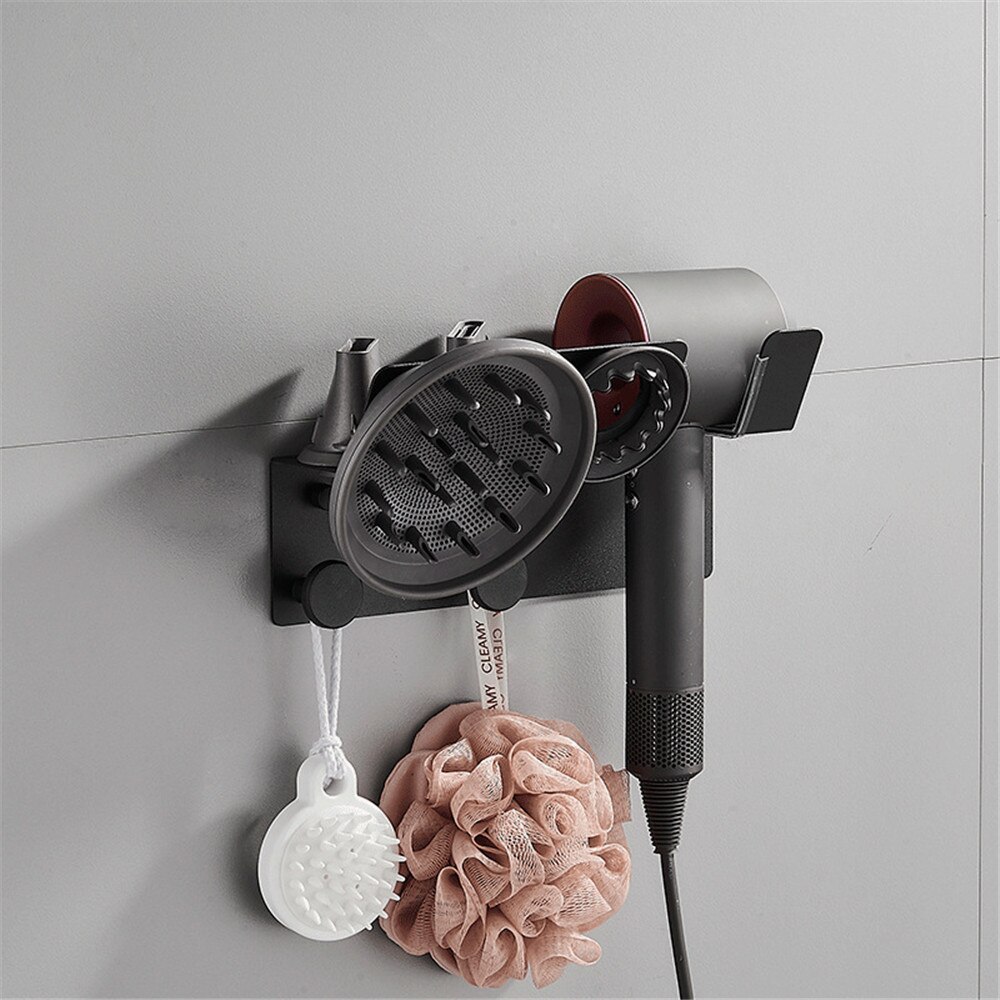 Hair Dryer Rack Black Stainless Steel Wall Mount Storage Rack Bathroom Waterproof Accessories Holder Organizer Home Decoration: DC61-4Holder