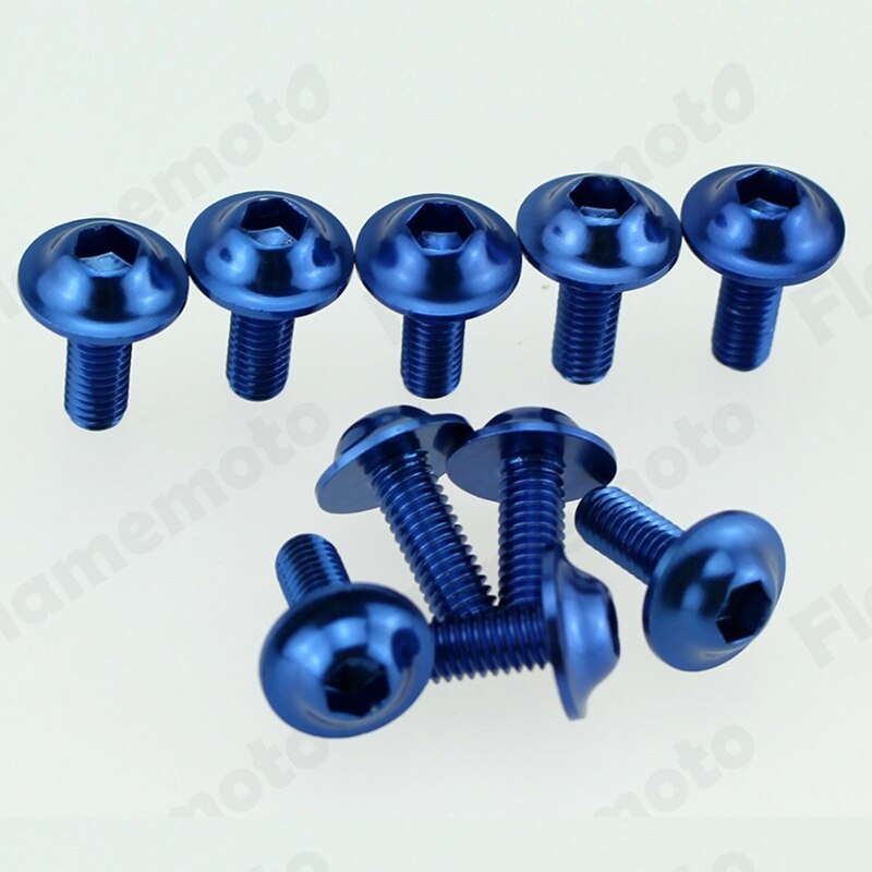 10 Uds tornillo de motocicleta perno pernos azules tornillo de aluminio adorno M6 x 16mm Universal