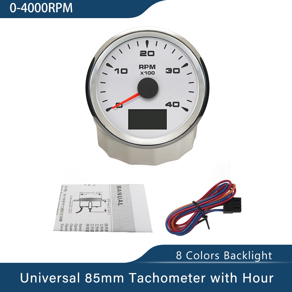 Wasserdichte Stiefel Drehzahlmesser Marine Tacho Messgerät LCD Betriebsstundenzähler 3K 4K 6K 8K 85mm Stiefel Tachometer 12V/24V Mit 8 Farben Hintergrundbeleuchtung: 4K WS