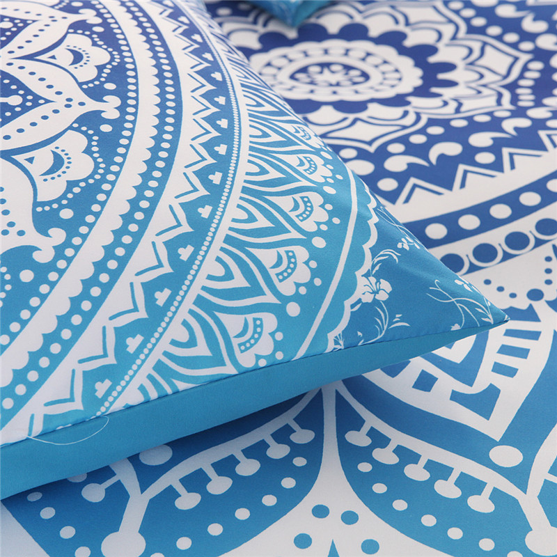 Bohemiska sängkläder set mandala tryck blå svart vit boho enkel dubbel queen king size påslakanset (ingen fyllning inget lakan)