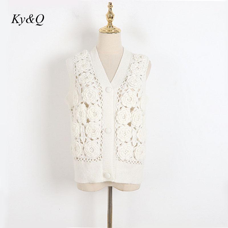 Handgemaakte Haak Bloem Uitgeholde Trui Wit Mohair Drie-Dimensionale Bloem Vest Vrouwelijke V-hals Gebreide Jas Vest