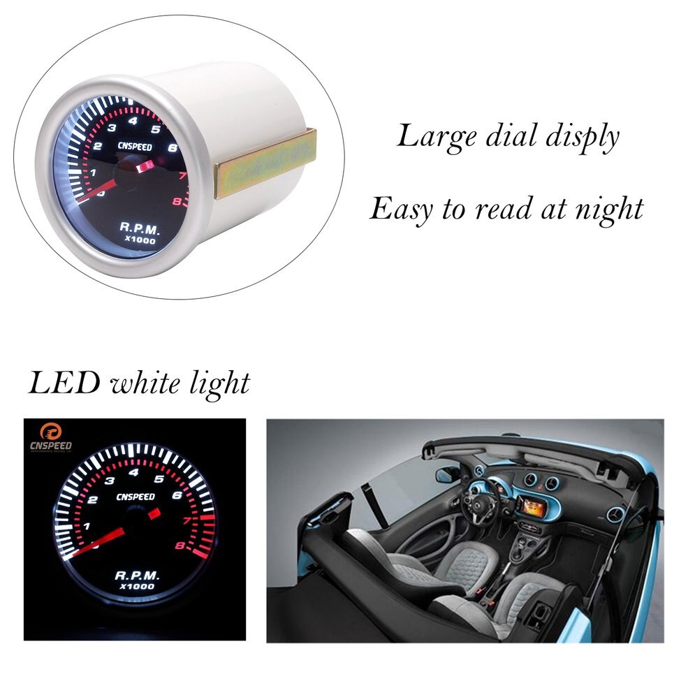 52mm Electrical Car Engine Speed Pointer Tachometer Tacho Gauge Meter Tester 0~8000 RPM Counter for 4/6/8 Cylinder Durable