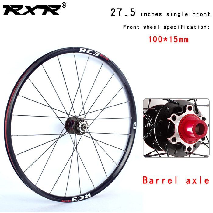 RXR-Rueda con cubo para bicicleta de montaña, neumático para bici MTB o de campo, 27.5, RC3, juego de cojinete de carbono, llanta de aleación de aluminio: 27.5 black  front TA
