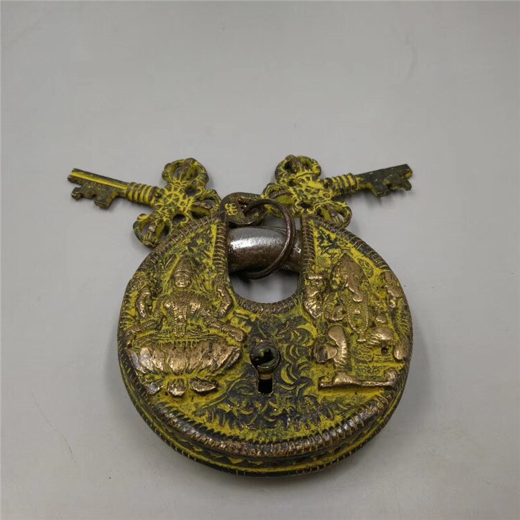 Artesanía tibetana de bronce y cobre puro, colgante para el hogar, cerradura de cobre, bronce, artesanía de Buda, colgante para el hogar, cerradura de cobre