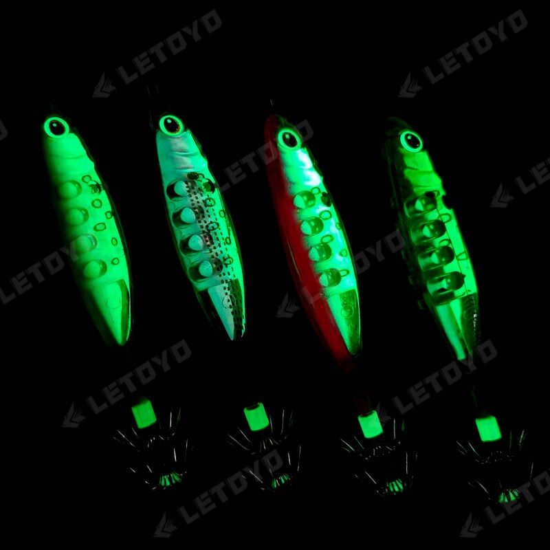 LETOYO 4PCS Floating Squid Jig Artificial Shrimp Fishing Lure Squid Hook Luminous Octopus Cuttlefish Bait Sea Squid Catching Rig