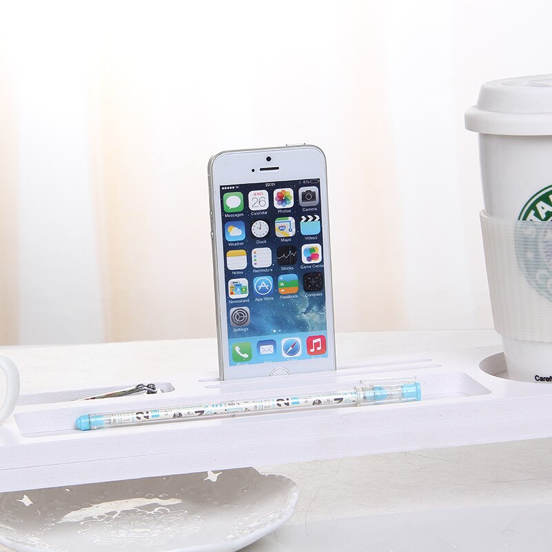 White Wooden Computer Keyboard Rack Office Table Storage Shelf for Stationery/Phone/Pad Holder Office Desktop Organizer