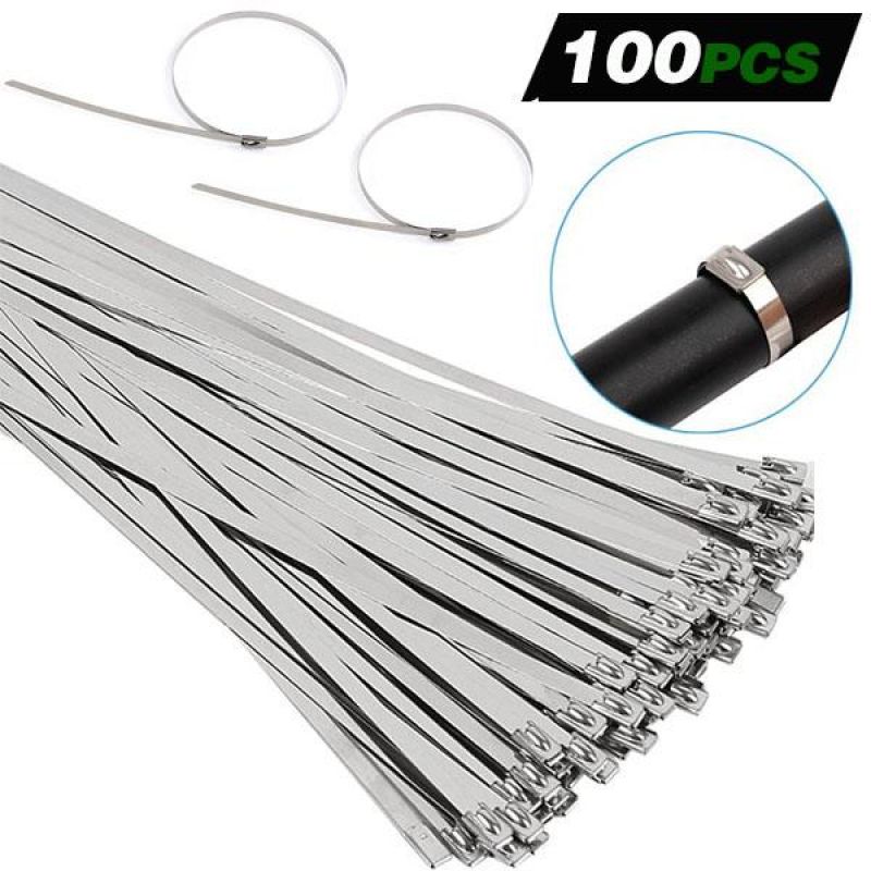 100 Stuks Multifunctionele Locking Cable Metalen Zip Ties Rvs Kabelbinders Vergrendeling Metalen Zip-Uitlaat Wrap gecoat