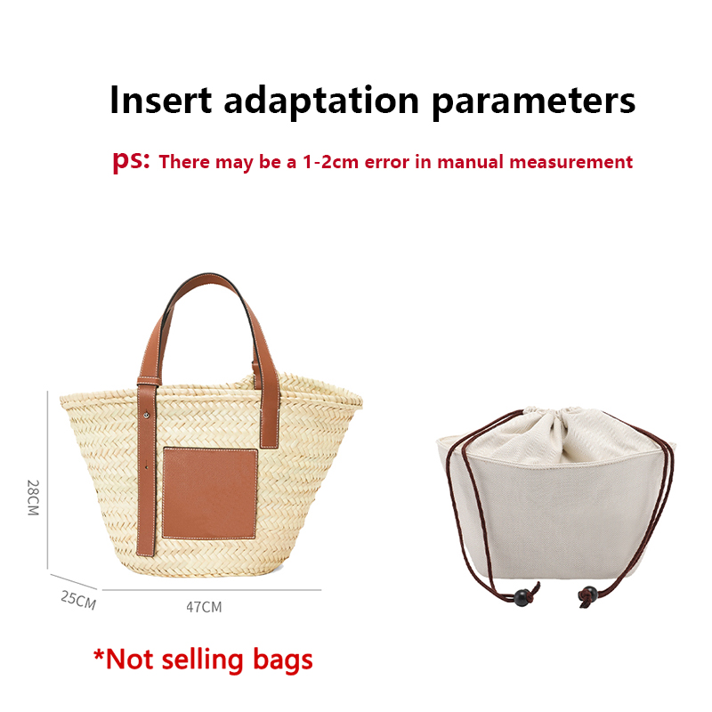 Straw woven bag organizer insert bag charm for LEW Basket bag support inner liner bags accessories