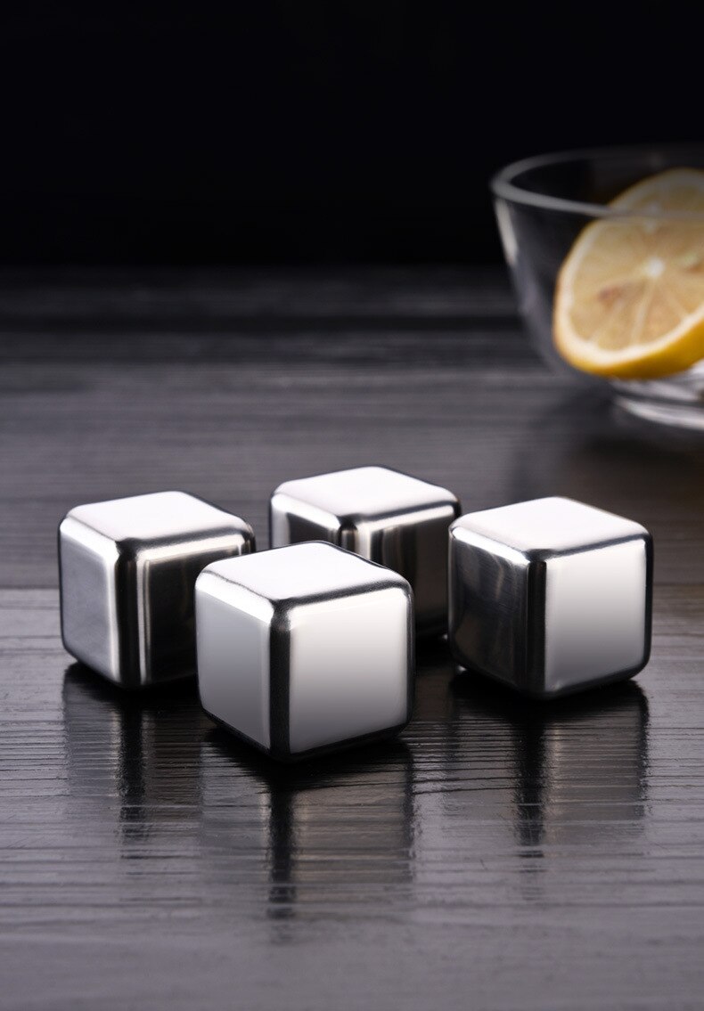 SSGP glaçons en acier inoxydable | Vin, pierres à whisky, refroidisseur de bière en métal réutilisable pour Vodka, Champagne Wort Bar 304: 4pcs