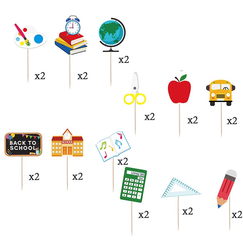 24pcs Back to School Cupcake Topper School Bus Blackboard Apple Shape Cake Pick Toothpicks for Season Party Festival Decor