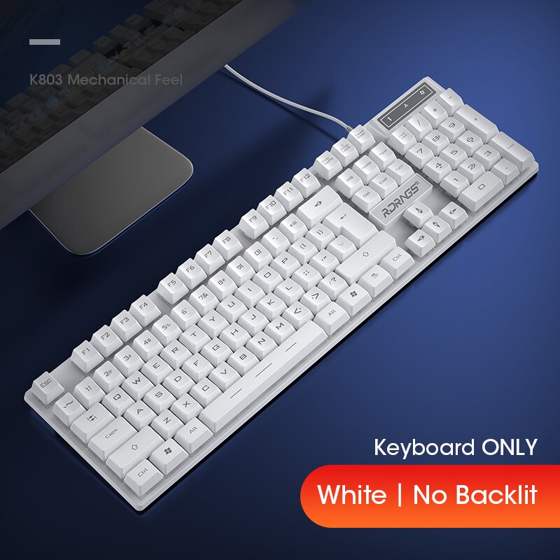 Wired Gaming Keyboard Mouse Gamer Kit PC Gamer Mechanical Feel Keyboards Rainbow Backlight Computer Backlit 104 Keys Keycaps Set: NoLightKeyboardWhite