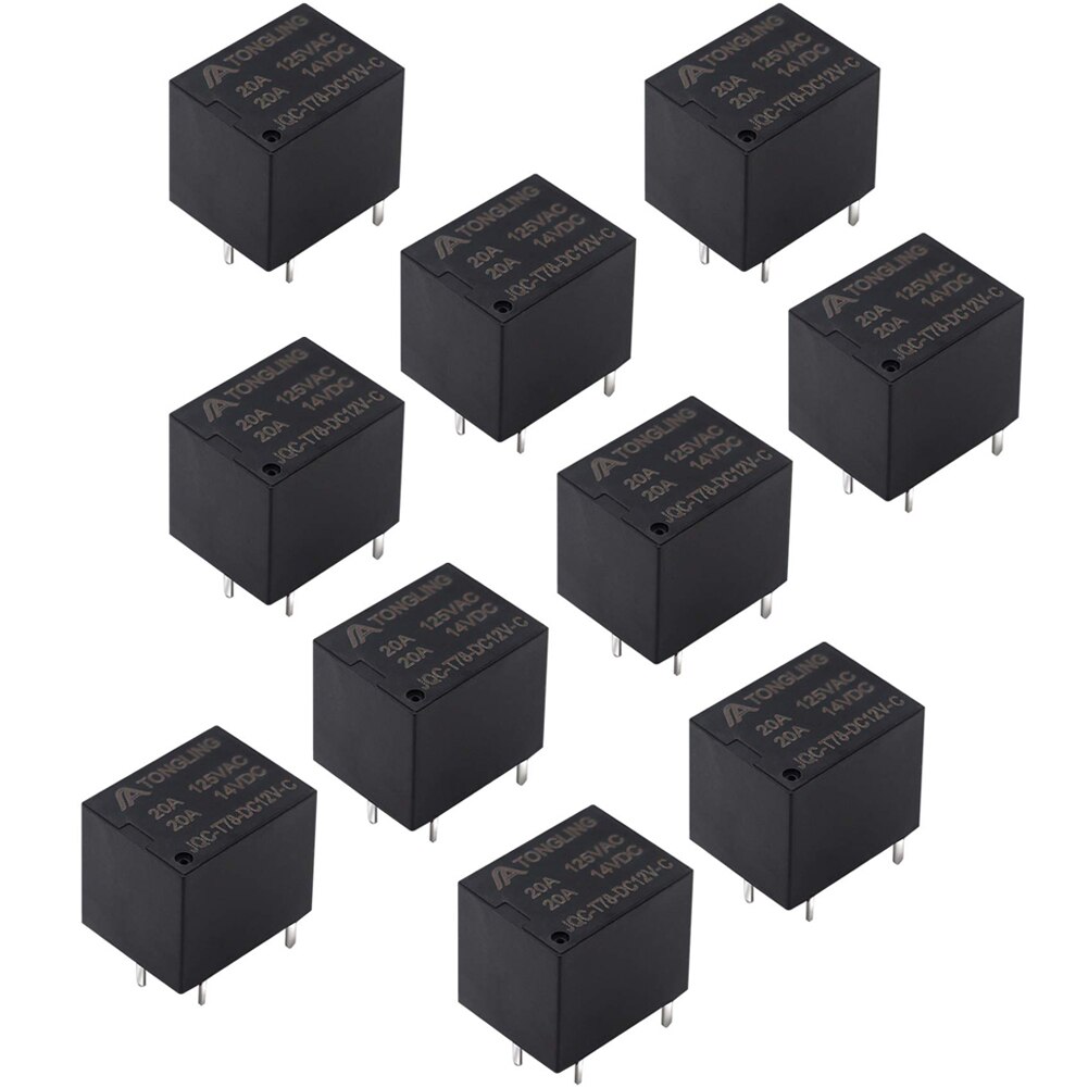 10Pcs 12V DC Power Relay Coil T78 5 Pins Mini Electromagnetic PCB Power Relay Type In stock Black Automobile relay Set