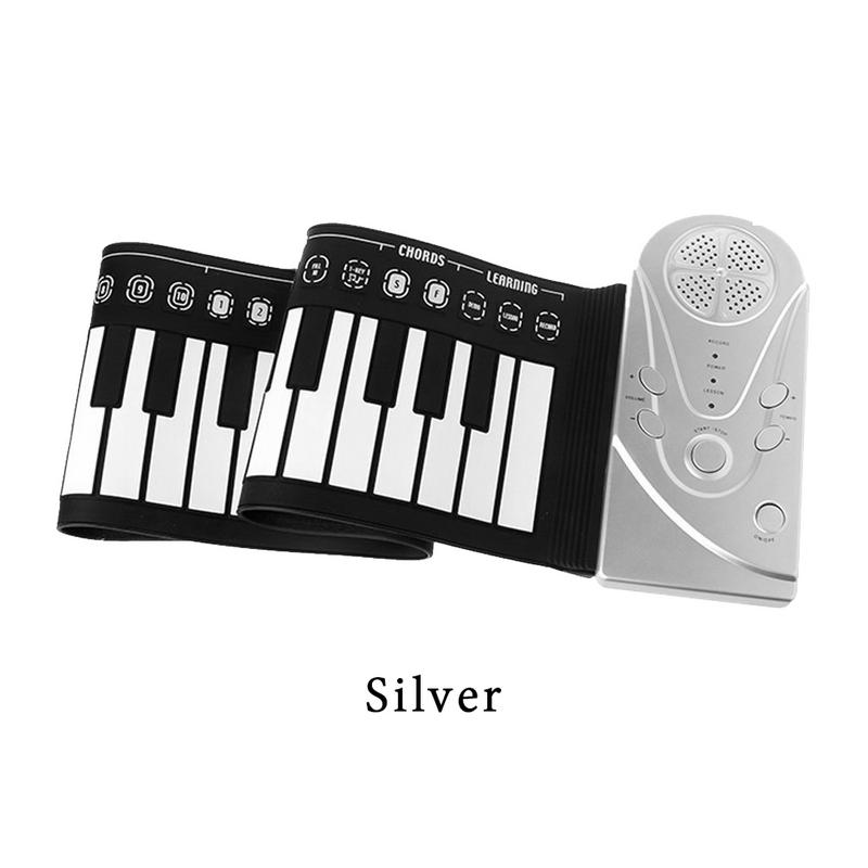 Profissional 49 teclas de mão enrolar piano usb midi teclado controlador mão eletrônico piano com alto-falante instrumento musical: Silver