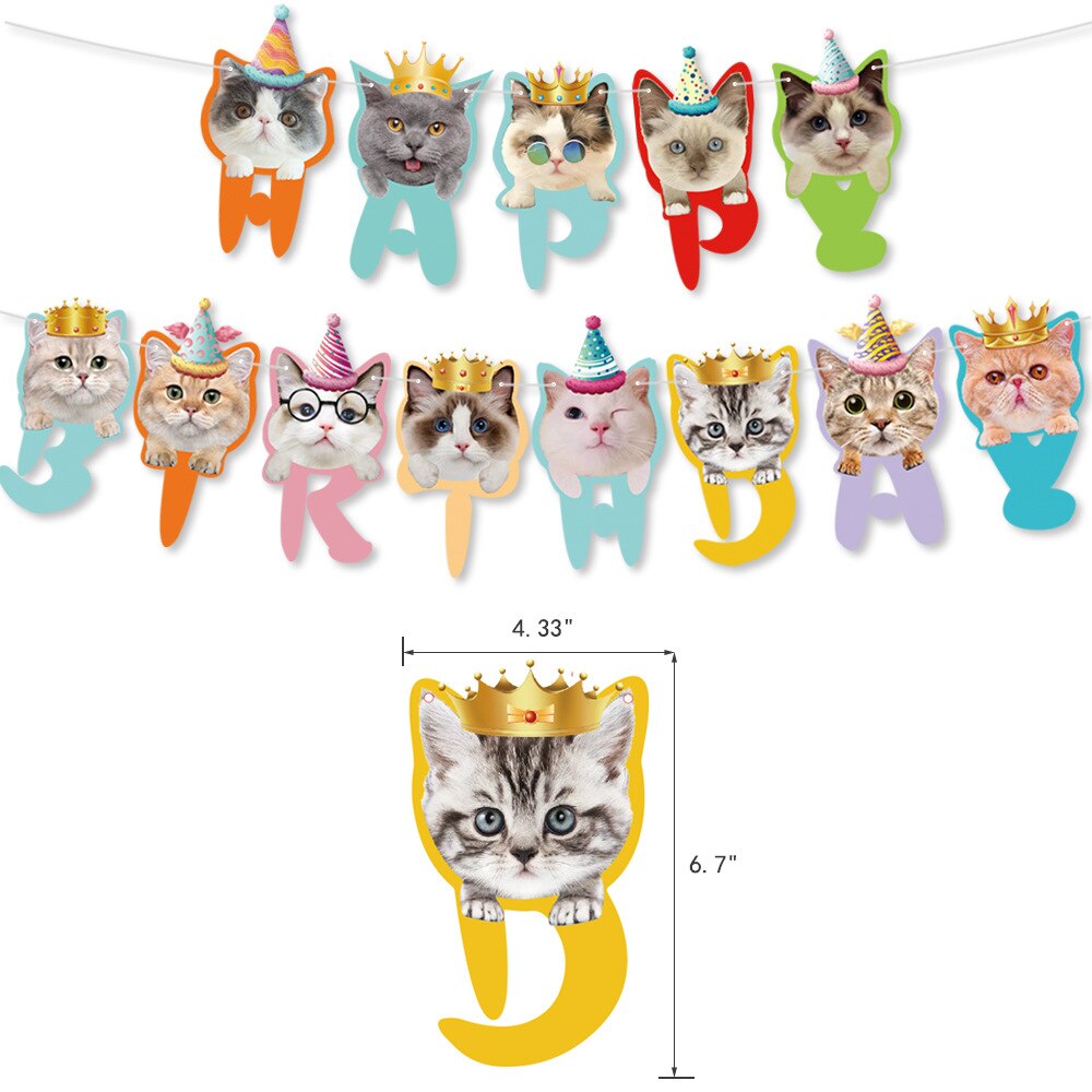 Meow cat balloons Birthday Party Decoration pet theme party balloons banner cake topper birthday festive party supplies: banner