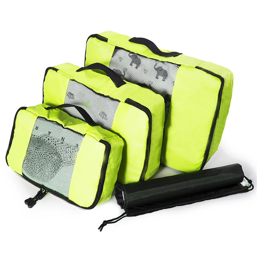 Men Women Children's Nylon Foldable Travel Bag Large Capacity Hand Luggage Waterproof Packing Cubes Travel Luggage Organizer: GREEN 3 Set