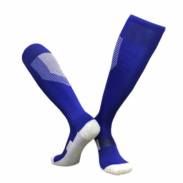 15 kolor dorosłych mężczyzn kobiety piłka nożna skarpety piłkarskie zagęścić ręcznik dno siatkówka Sport Rugby skarpety Over Knee długie pończochy Legging: CTM015 blue white