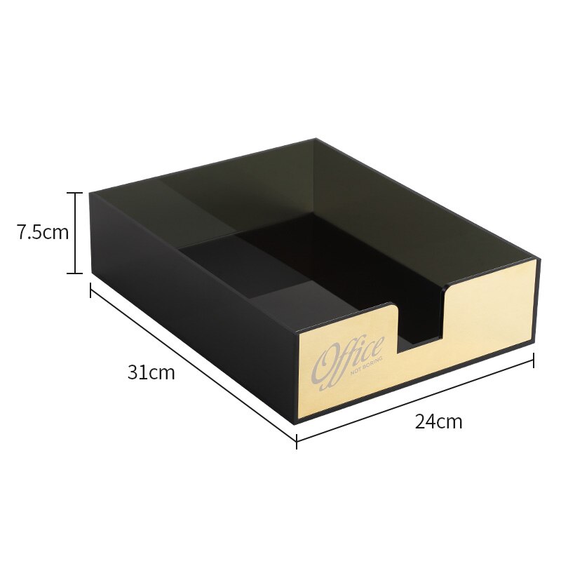 Organizador de escritorio para documentos, soporte acrílico antigolpes, caja de almacenamiento para casa, oficina, libros, documentos, estuche de lápices, estante, organizador de papelería: Flat Box-Black