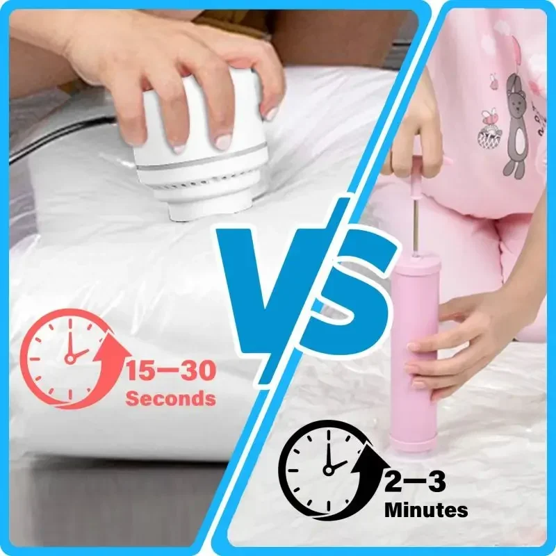 Vakuum-Aufbewahrungsbeutel, für Bettwäsche, Kissen, Handtücher, Kleidung, platzsparende Reise-Aufbewahrungstasche, mit handelektrischer Pumpe, Vakuumbeutel-Paket
