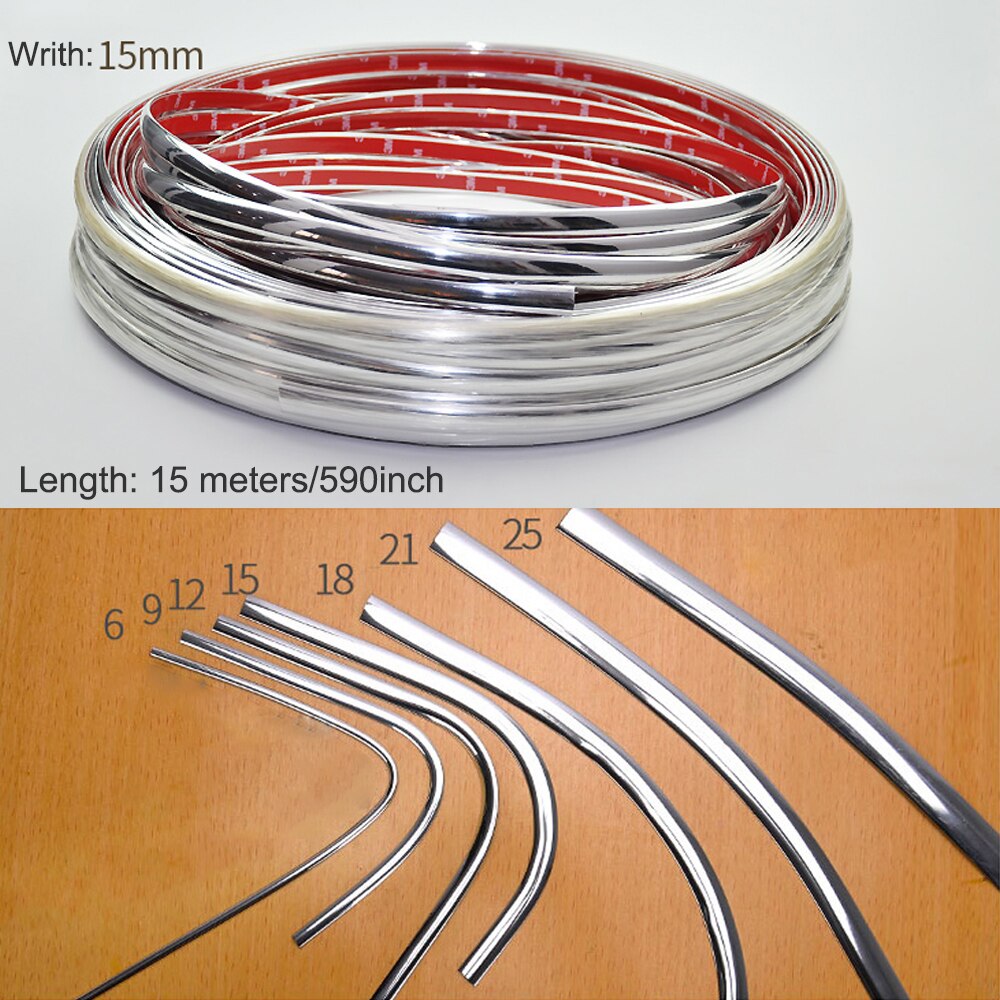 15M Silver Car window Chrome Decoration Moulding Trim Strip Tape Universal PVC anti-collision strip DIY Car body trim Sticker