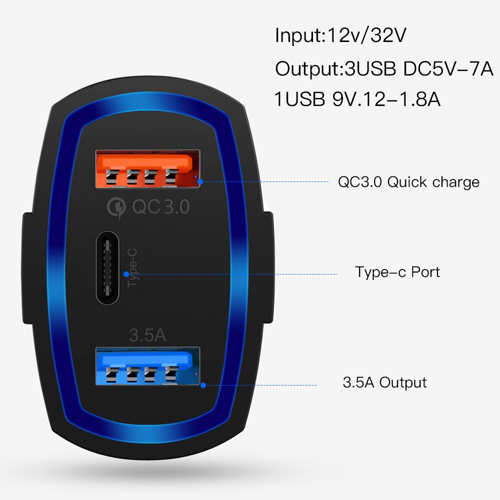 Quick Charge 3.0 USB Car Charger For iphone X Samsung S9 Huawei P30 Xiaomi Mi9 QC3.0 3.5A Fast Car Charging Phone Charger Cord