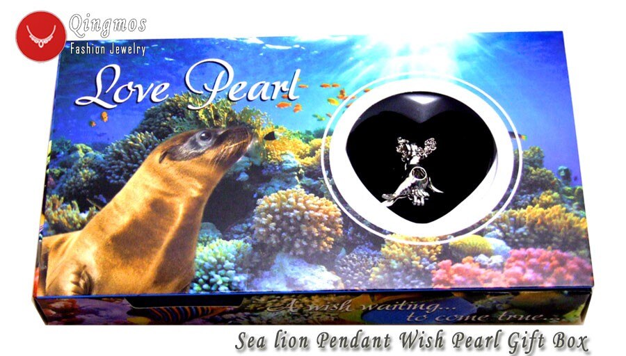 Qingmos życzenie Pearl 20*24mm wydra klatka Chokers naszyjnik dla kobiet i modny Oyster miłość perła wisiorek i naszyjnik Chain-who3658: Sea lion