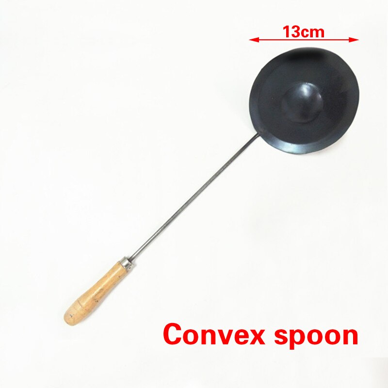 Cuillère à friture pour beignets, huile, Baba, cuillère en fer Durable, Portable, fer à la main, antiadhésif, louche, Wok, spatule pour aliments: 13cm Convex spoon