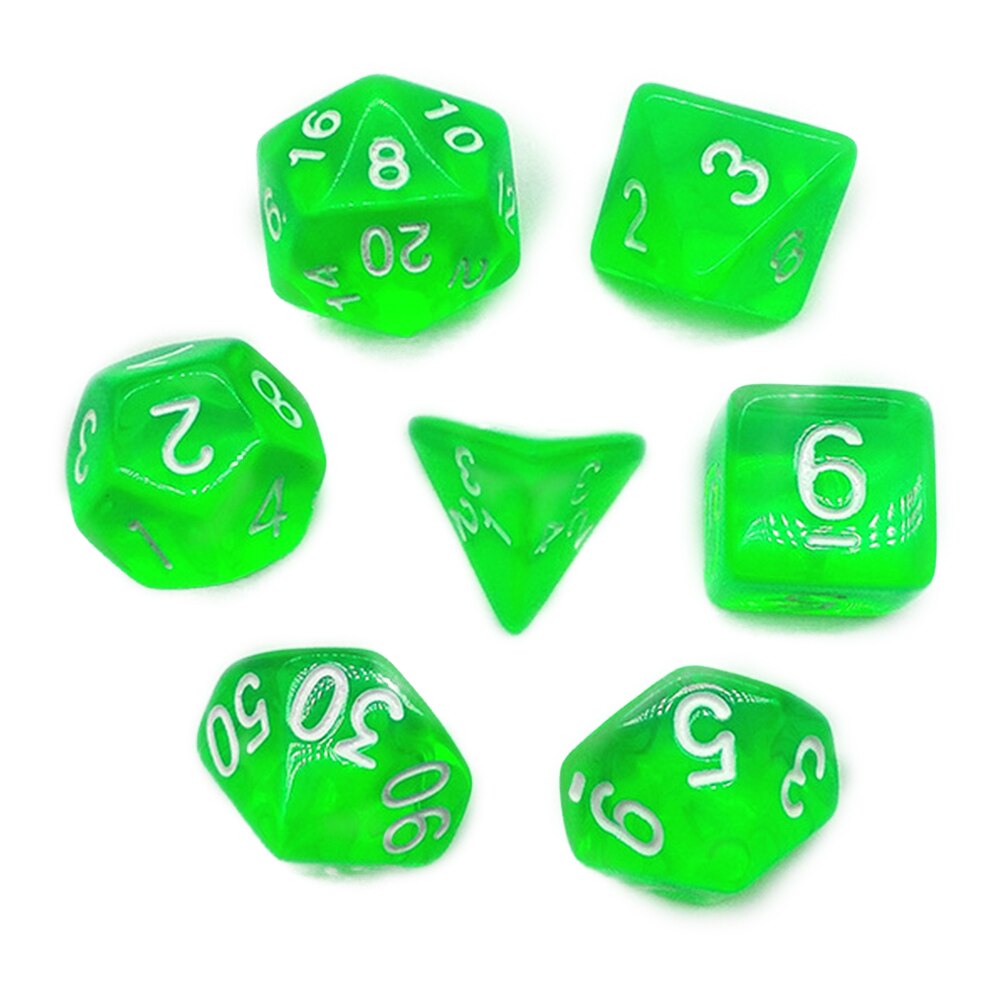 7pcs/Lot DND Polyhedral Dices 7 Sided Clear Desktop Funny Board Game Dice: Light Green