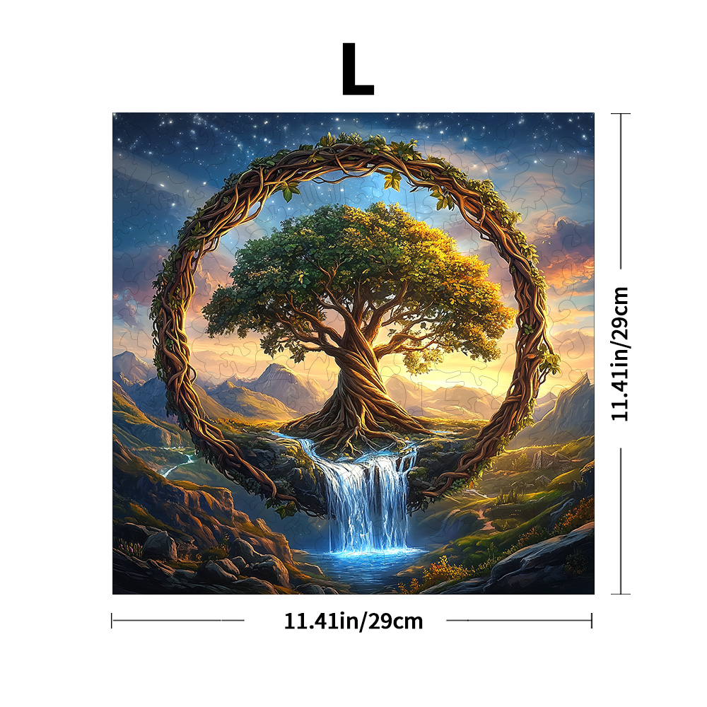 Tree of Life Waterfall River Wooden Puzzle for Adults | Uniquely Shaped Irregular Family Game – Eco-Friendly Wood Craft: black