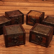 Vintage Small Wood Flower Coin Pattern Box Jewelry Bracelet Storage Holder Makeup Organizer Box Jewelry Treasure Chest Case