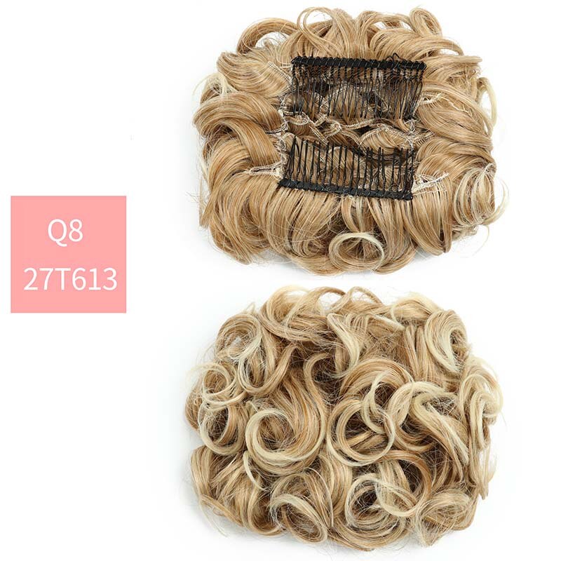 Large Comb Clip In Curly Synthetic Hair Pieces Chignon Updo Cover Extension Hair Bun Retro Style Women's Wedding Hairpiece: 27T613