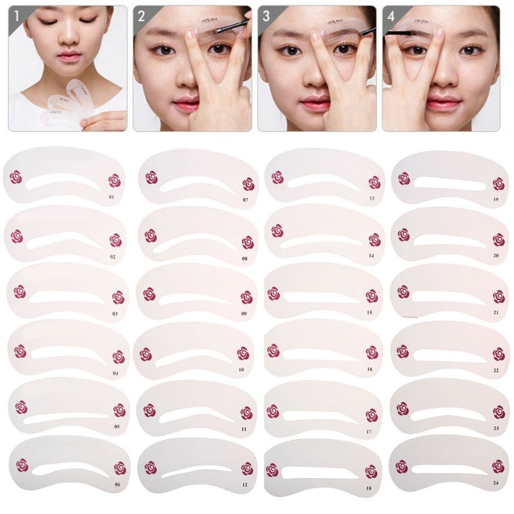 24 pièces différents Styles sourcils pochoirs sourcil dessin Guide carte modèles bricolage beauté forme maquillage outils