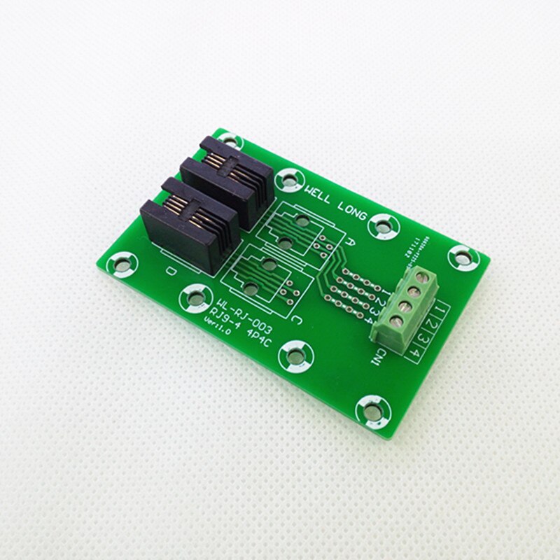 RJ9 4P4C Right Angle Jack 2-Way Buss Breakout Board, Terminal Block, Connector.