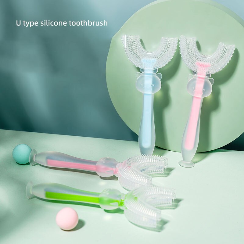 Kids Tandenborstel U-Vorm Zacht Siliconen Training Tandenborstel Zuignap Bodem Siliconen Oral Care Borstel Voor Baby &#39;S