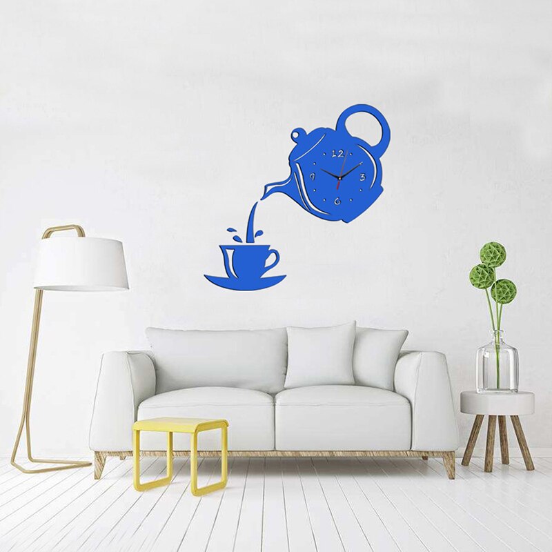 Taza de acrílico para café, tetera, 3D Reloj de pared, relojes decorativos de pared de cocina, reloj de decoración para el hogar, Relojes de pared de cocina, sala de estar