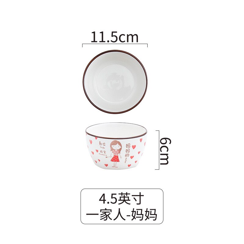 Creatieve Keramische Servies Ouder-Kind Kom Cartoon Familie Rijstkom Voor Een Gezin Van Vier Kommen En Borden Set ontbijt Plaat: 4.5inch mother