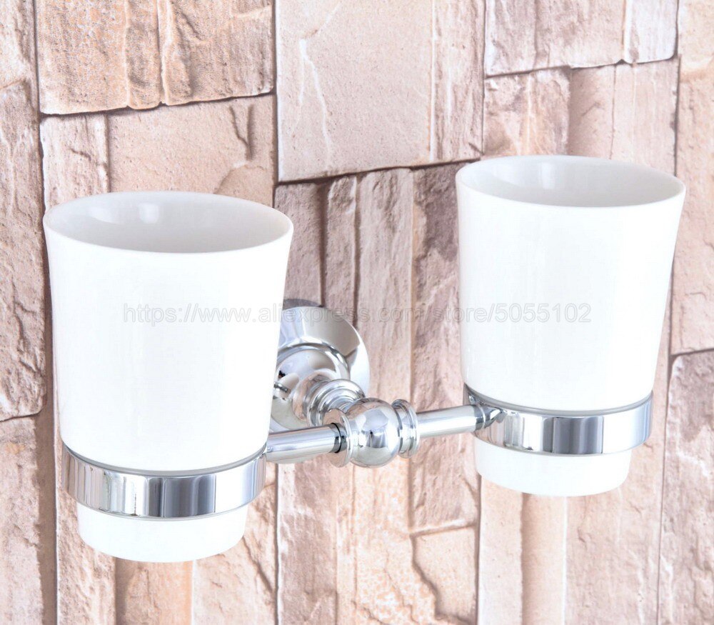 Modern Style Polished Chrome Toothbrush Holder Bathroom Accessories Toothbrush Holder Ceramic Cup Wall Mount zba798