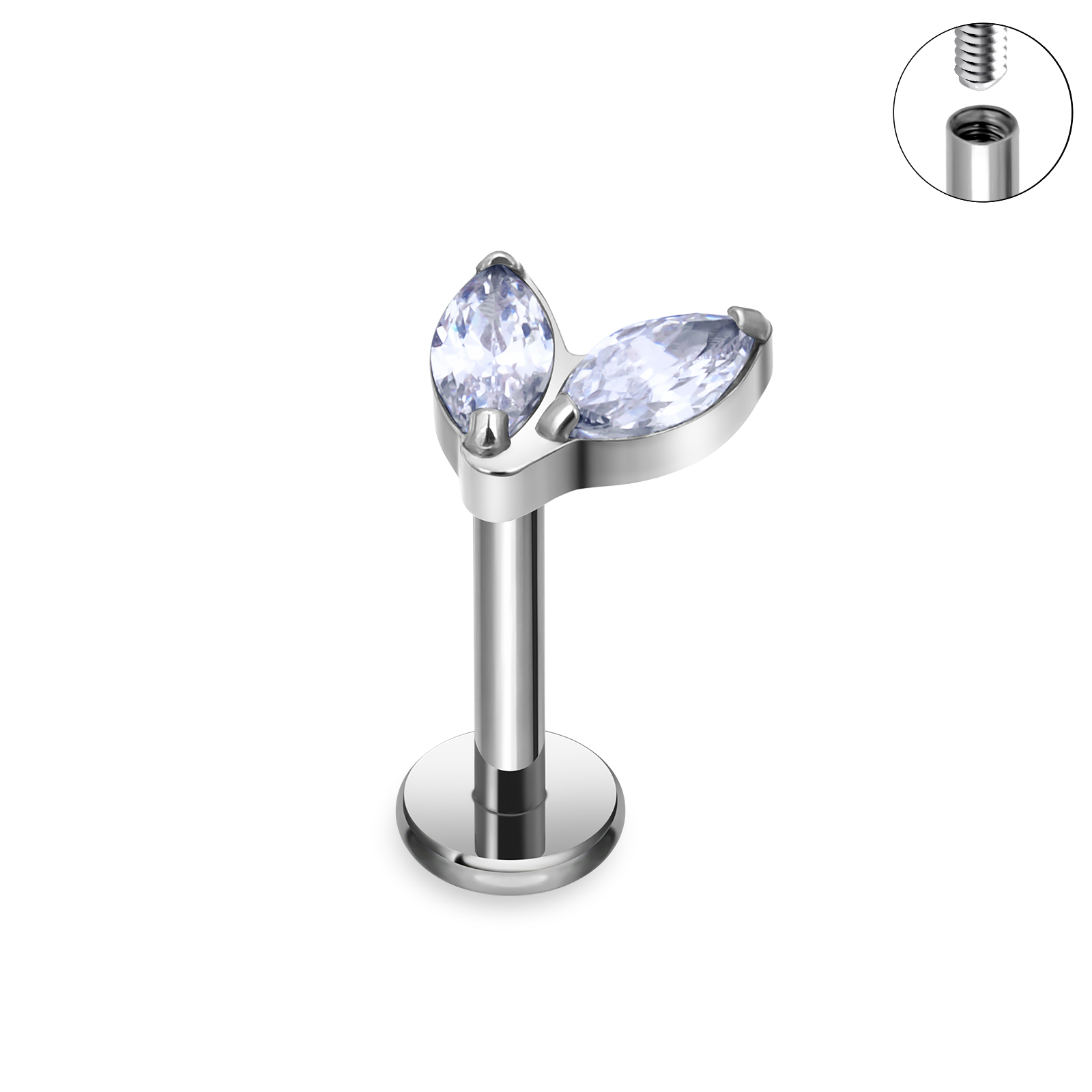 G23 titanio 16G Piercing Labret labio Nasal pendiente de tuerca hilo interno joyería del cuerpo oreja Tragus cartílago hélice Dait: Verde / Rodio plateado