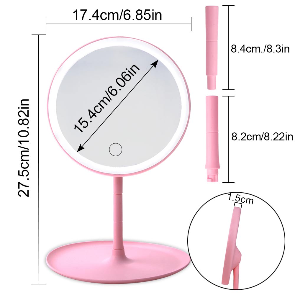 Makeup Mirror With Led Mirrors Vanity Backlit Daylight Illuminated Touch Screen Adjustable USB Desk Cosmetic Detachable/Storage