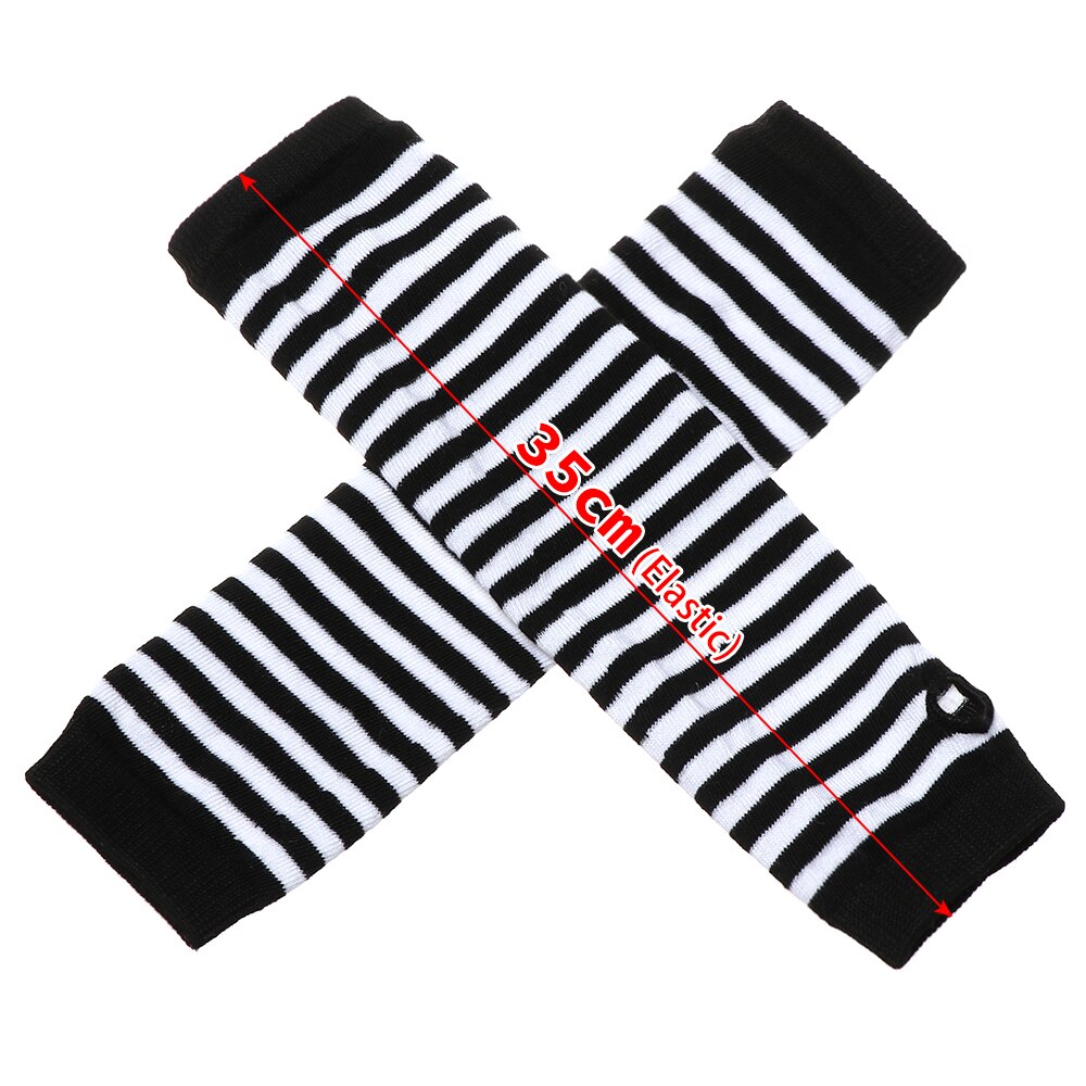 1Pair Girls Wristband Arm Cover Long Sleeve Women Cotton Classic Fingerless Long Glove Soft Striped Elbow Mitten Knitted Gloves