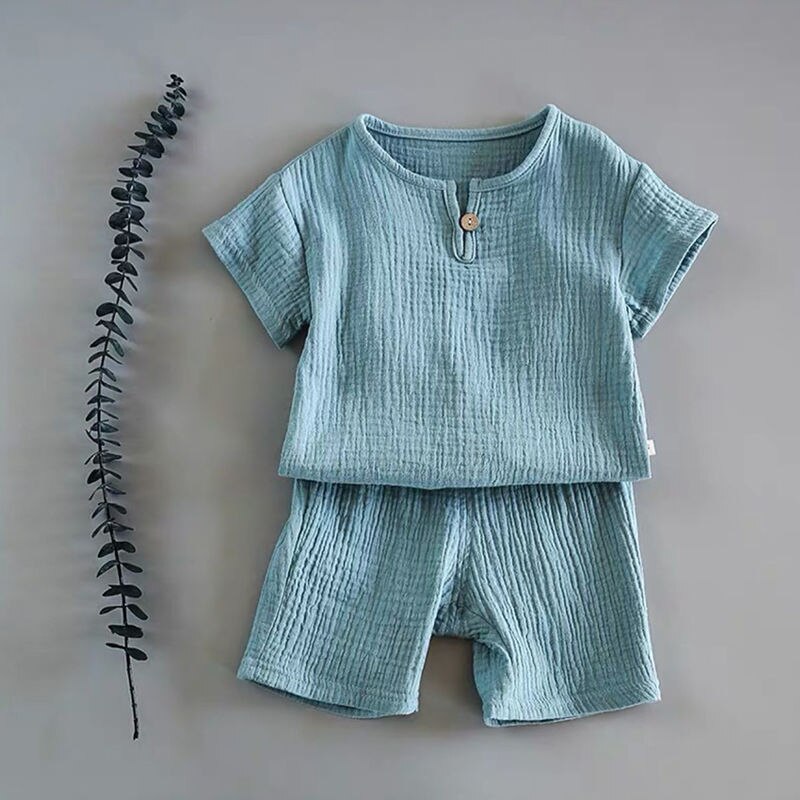 12M-8 Jahre 2 Stck Jungen Mädchen Kleidung setzt Sommer Baby Mädchen Kleidung Baumwolle Und Leinen retro freundlicher freundlicher Kleidung anzüge: Blau / 120cm