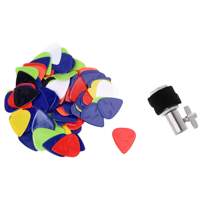 100 x Acoustic Electric Guitar Picks Plectron with Universal Alloy Hi-Hat Clutch
