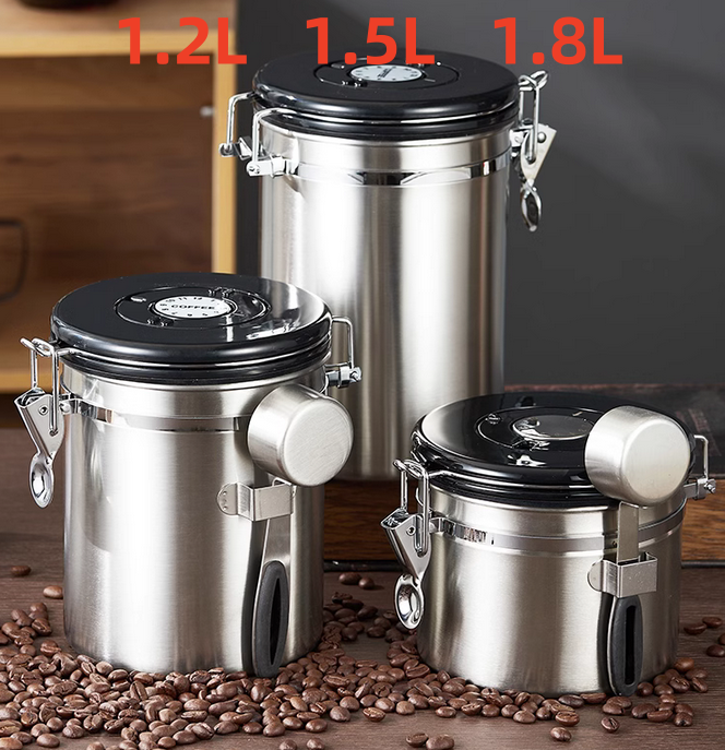Stainless Steel Coffee Canister Coffee Bean Storage Airtight Containers with Date with Spoon Vent Valve Kitchen Food Storage Jar