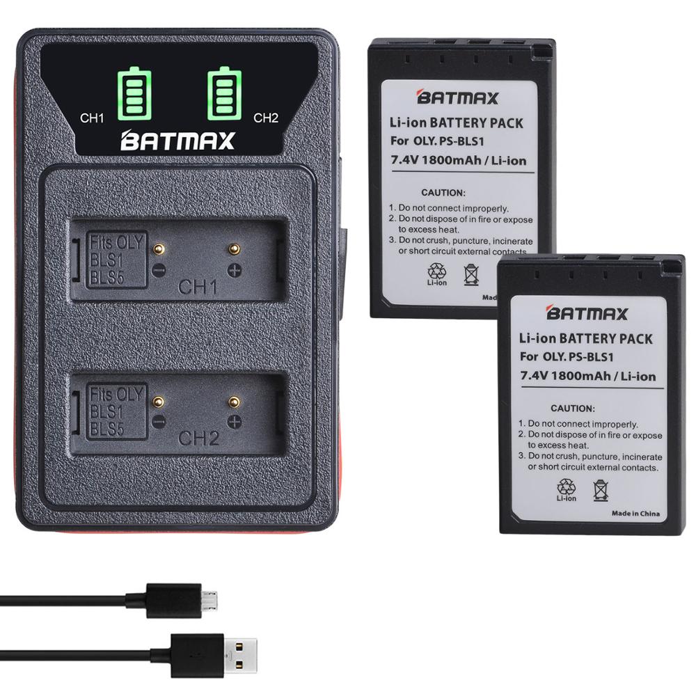 Batmax PS-BLS1 BLS1 Batterij + Led Dual Charger Met Type C Voor Olympus E-400,E-410,E-420, e-450, Pen E-P1, E-P2, E-P3, E-PL1, E-PL3