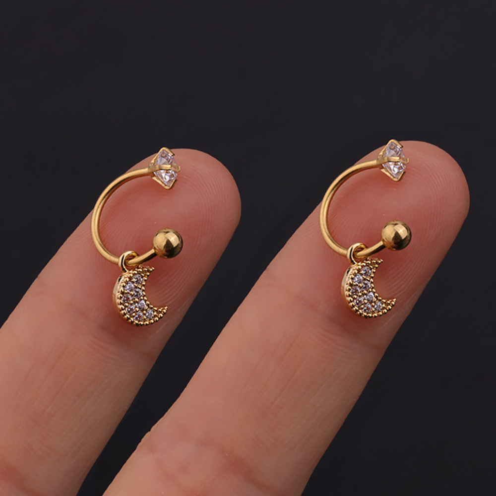 2 STUKS Rvs Star Crystal CZ Oorstekers Oorbellen Vrouwen Zilver Kleur Tragus Kraakbeen Helix Piercing Sieraden: Rhodium Plated