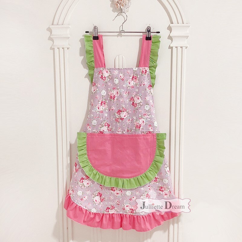 Korean style ruffle lace aprons for women baking mats apron kitchen helper cooking gloves princess pocket not waterproof: 017