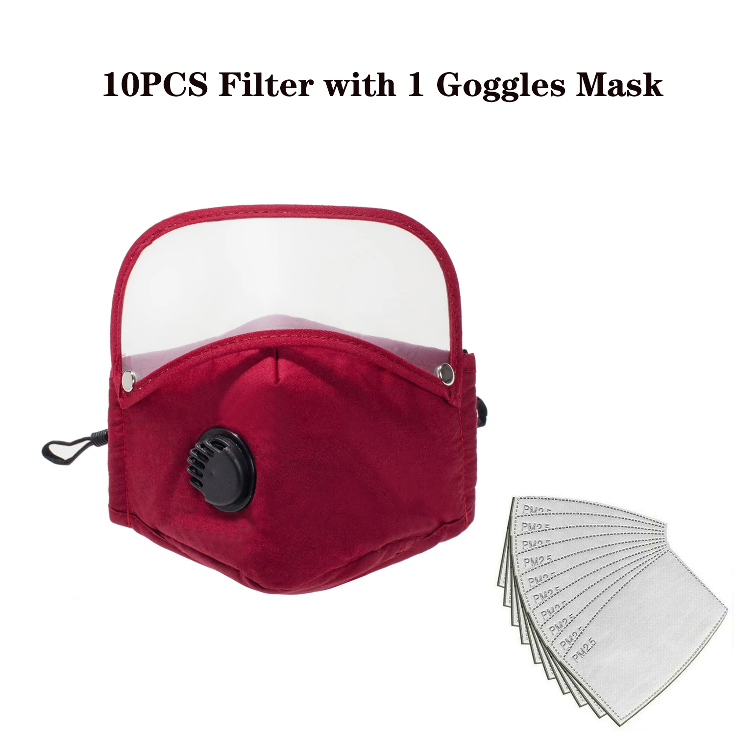 Herbruikbare wasbare gezichtsmaskers met 10 vervangbare pm2.5-filter Mondstof Winddicht katoenen ventielmasker met brilmasker: Oranje