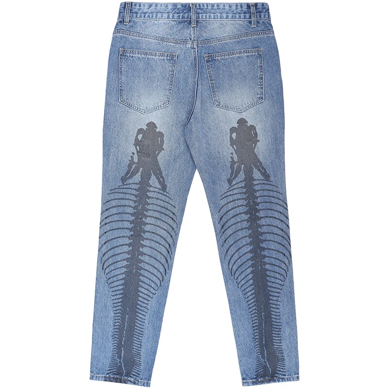 High Street-pantalones vaqueros pintados a mano para hombre, vaqueros rectos de gran tamaño, informales, Retro, rasgados y lavados: asian XL