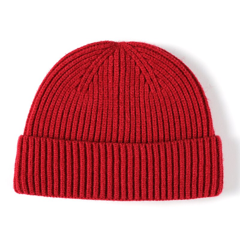 Vinterhue strikket kort beanie ensfarvet melon kasket kvinder mænd hip hop kalot unisex street retro casual hat: Rødvin