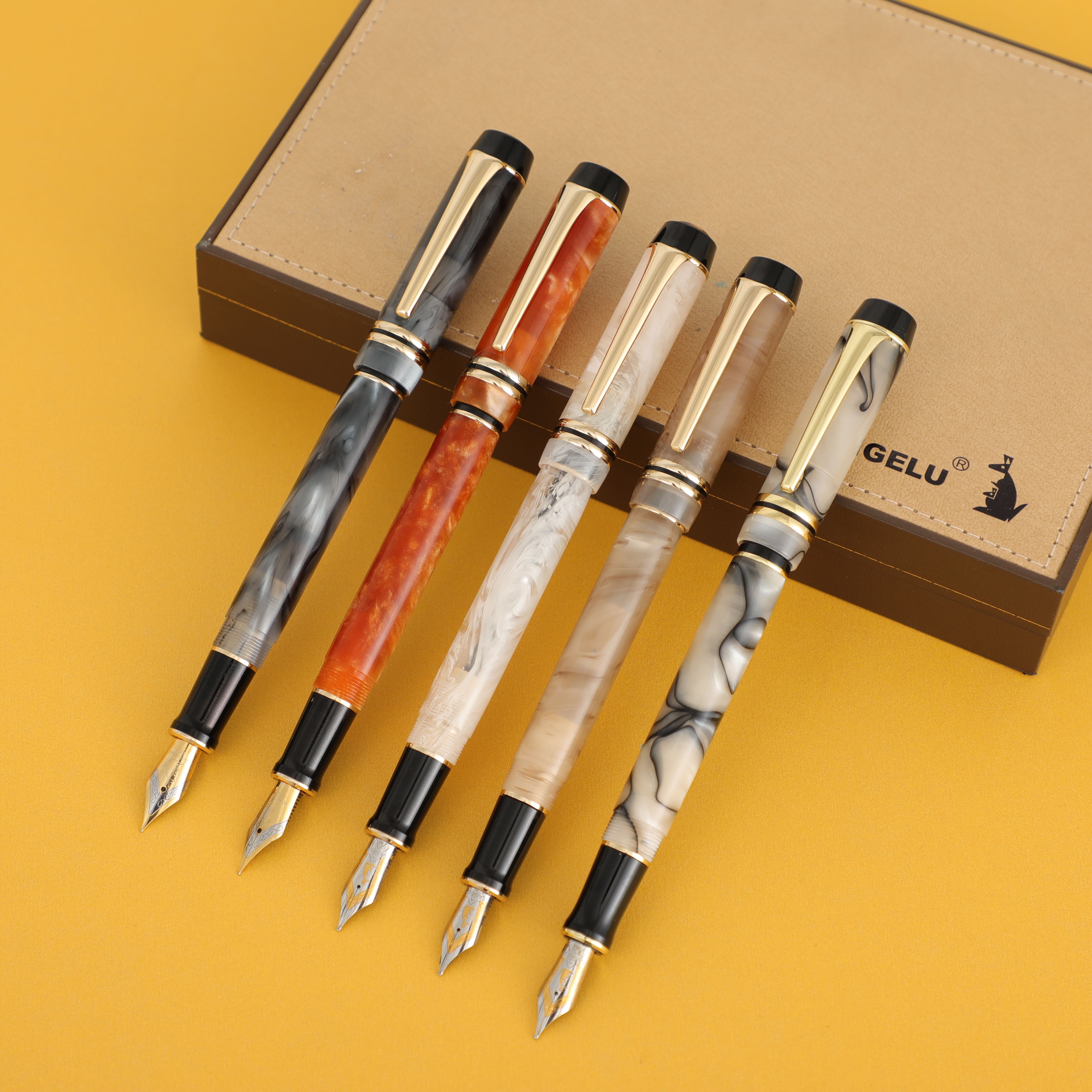 Kaigelu 316 Fountain Pen F Nib Beautiful Marble Amber Pattern Ink Pen Writing for Office Business