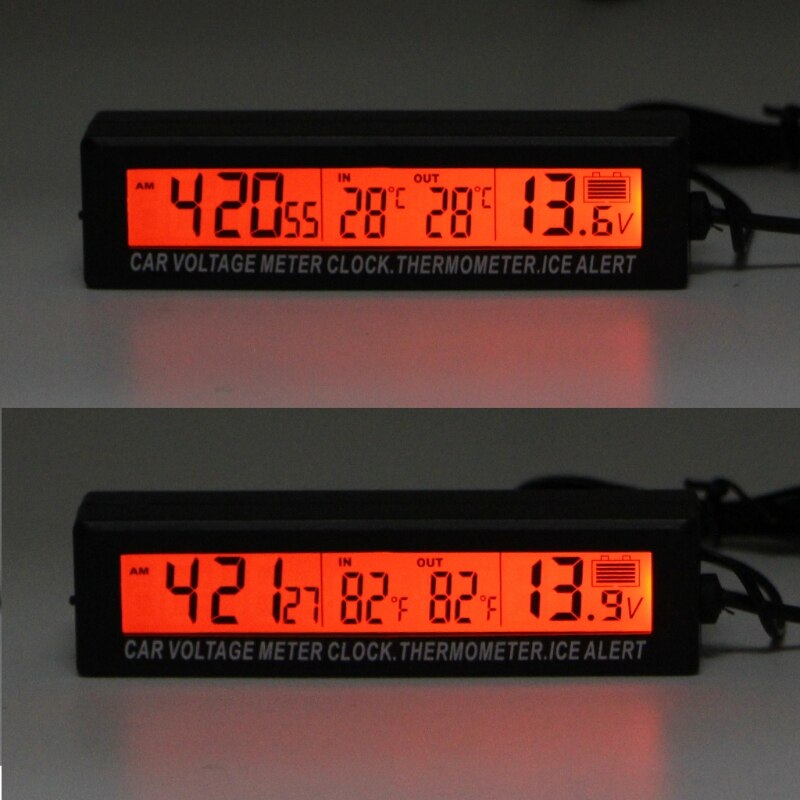 Auto Black Clock Car Voltage Car Digital Temperature Thermometer Alarm Clock